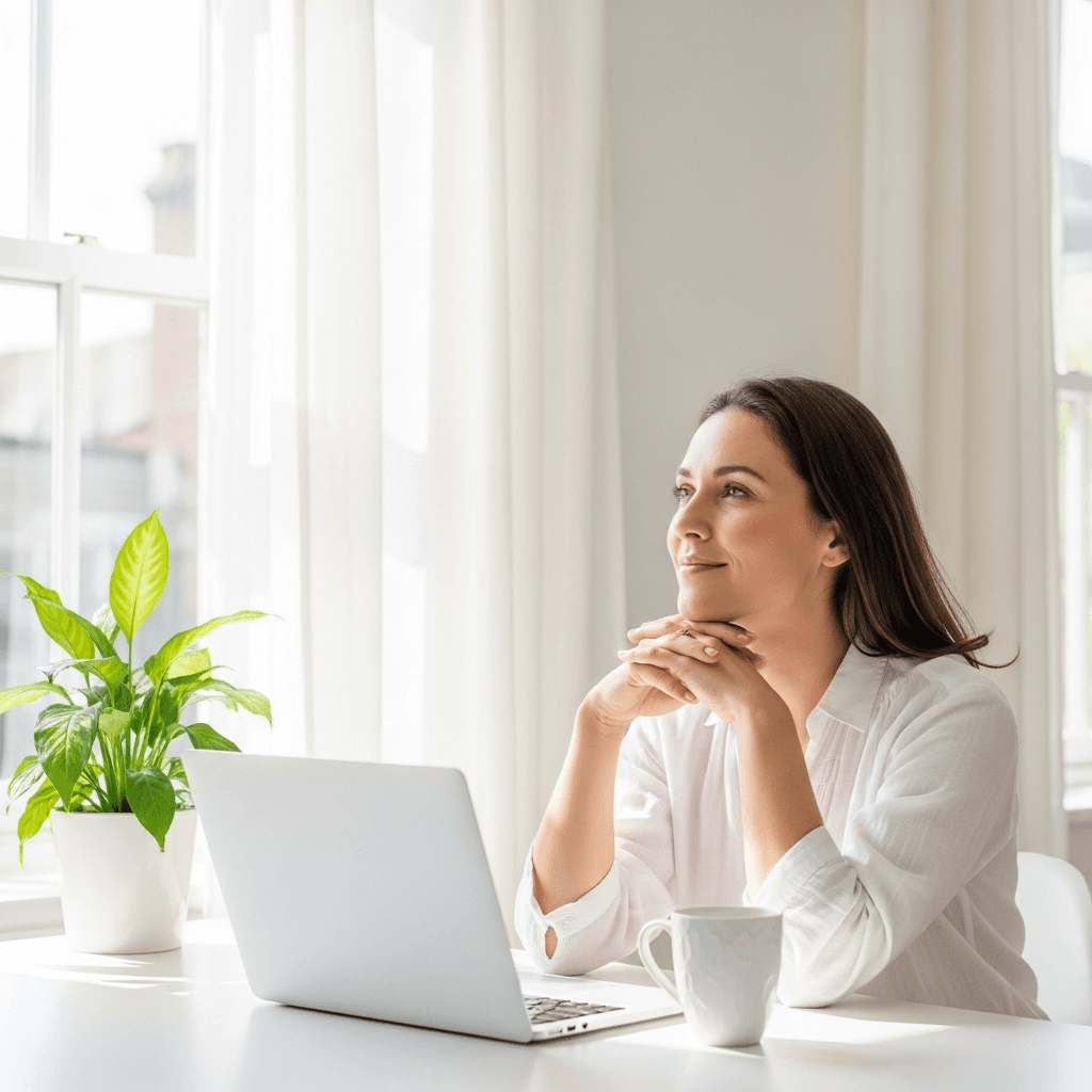 Woman reviewing household bills at her desk